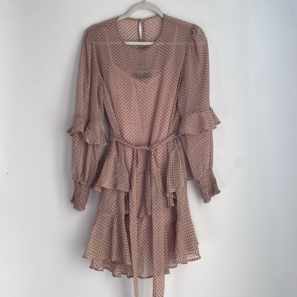 MINKPINK Blush and Black Polka Dot‎ Dress - Size Medium